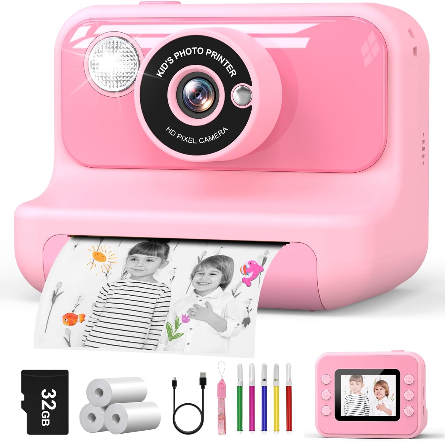 Kids Instant Camera with 1080P, 32GB Card