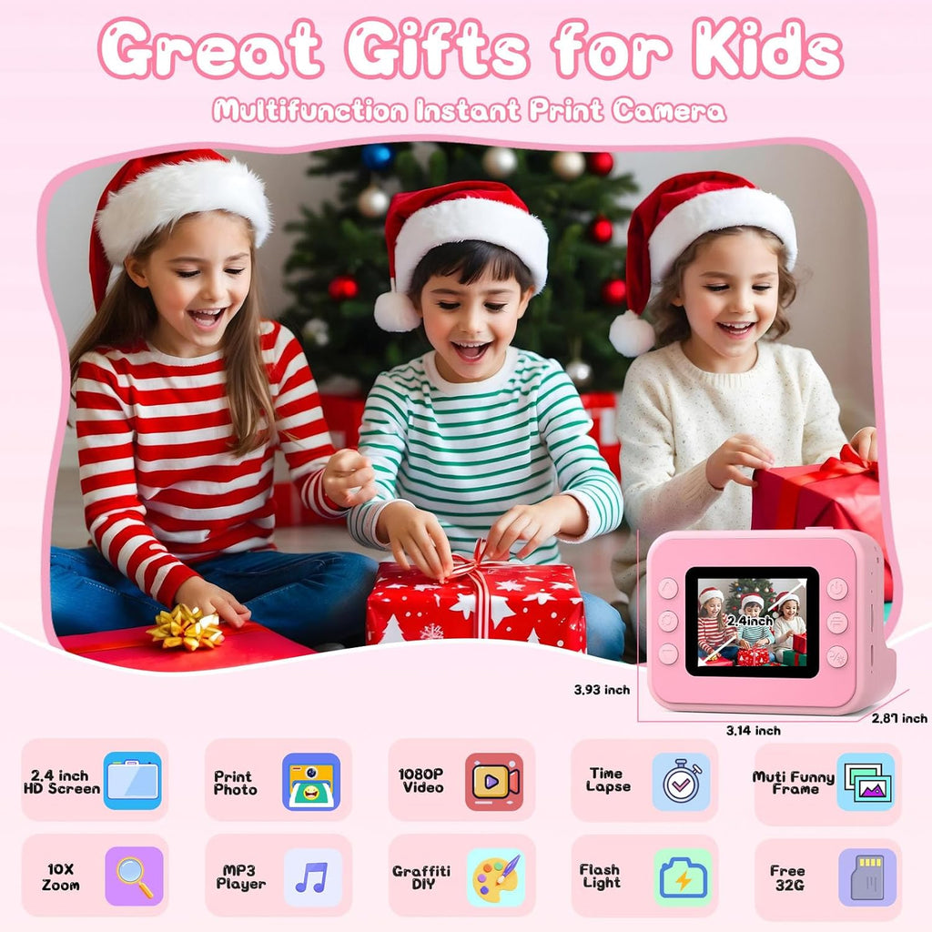 Kids Instant Camera with 1080P, 32GB Card