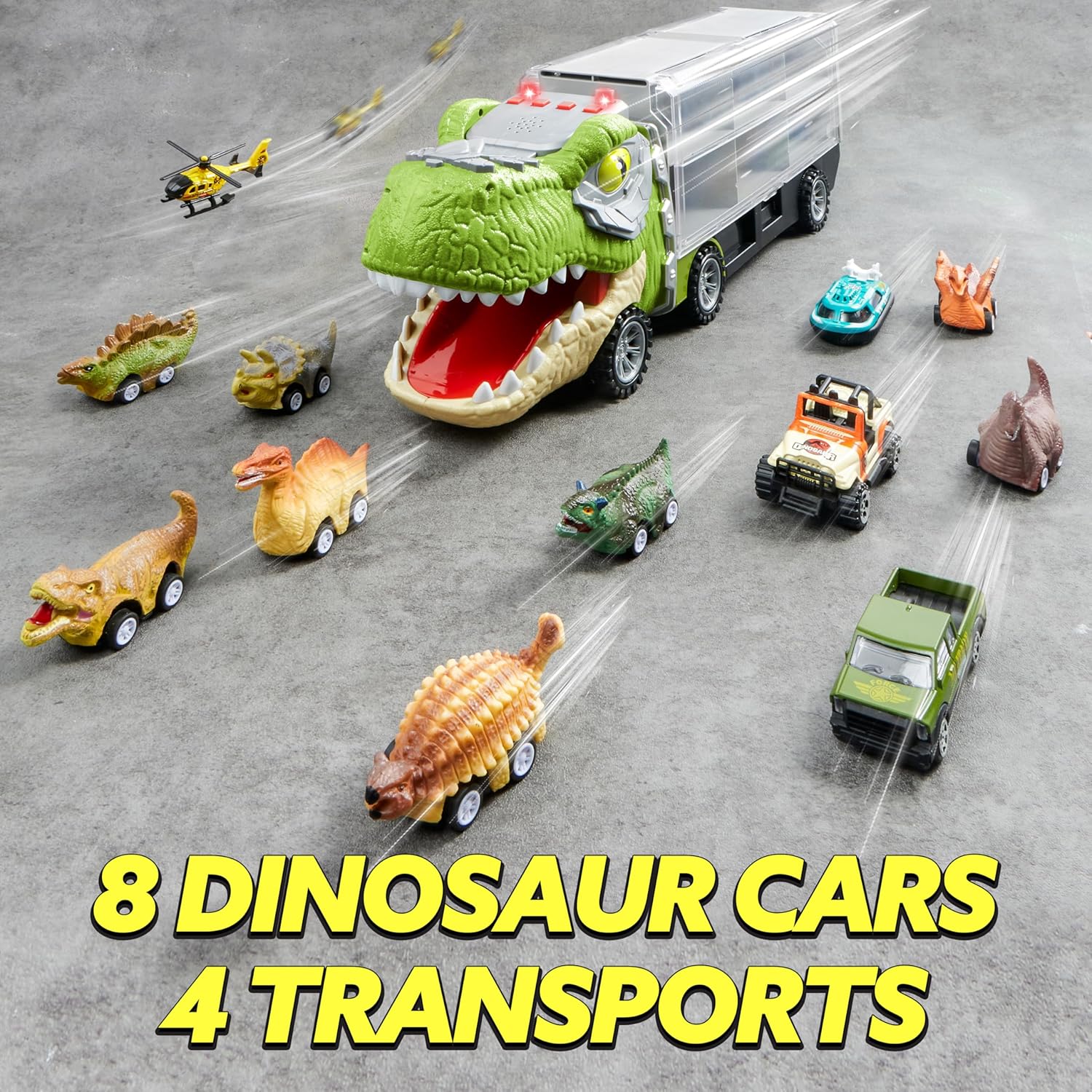 Dinosaur Truck Toy Set with 12 Vehicles