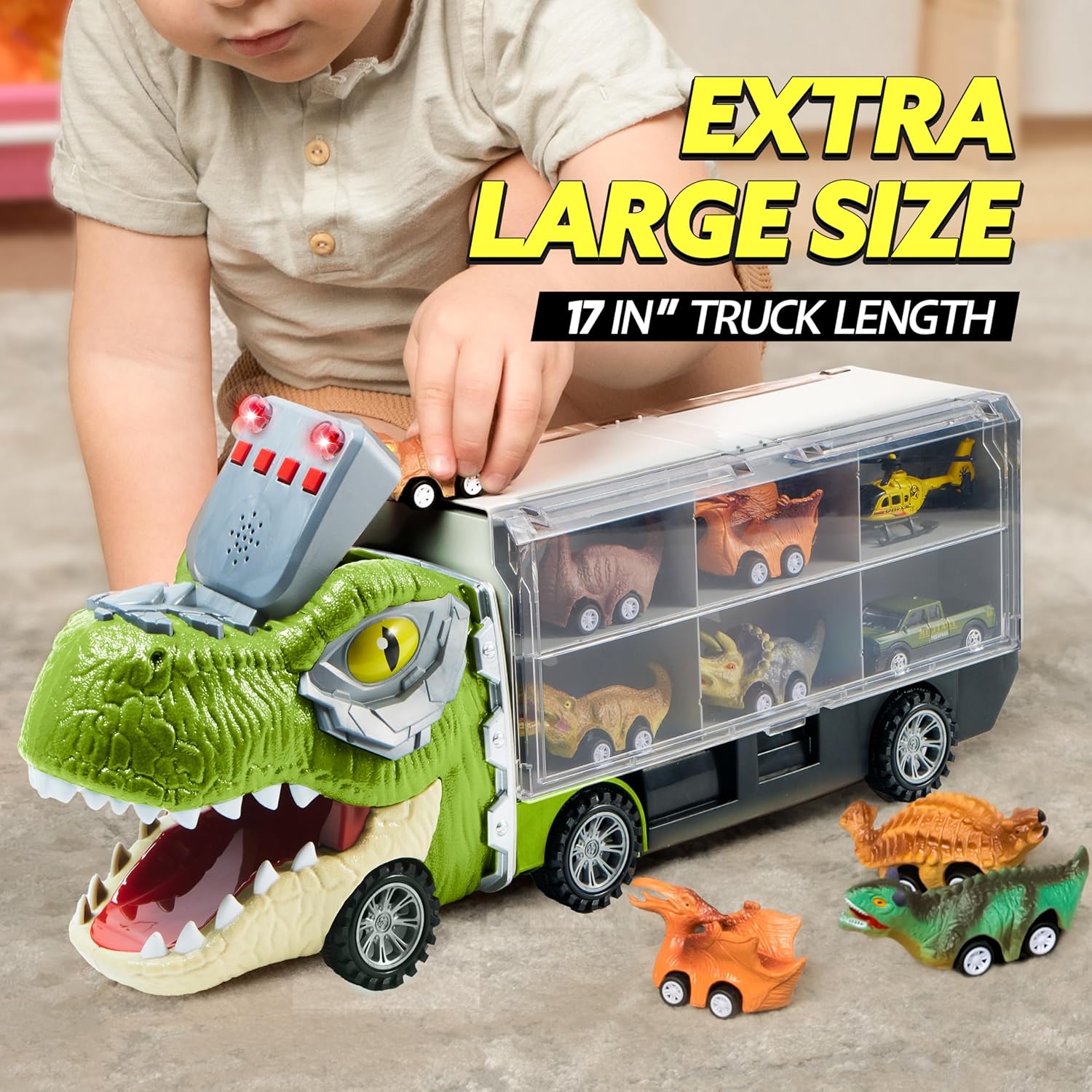 Dinosaur Truck Toy Set with 12 Vehicles