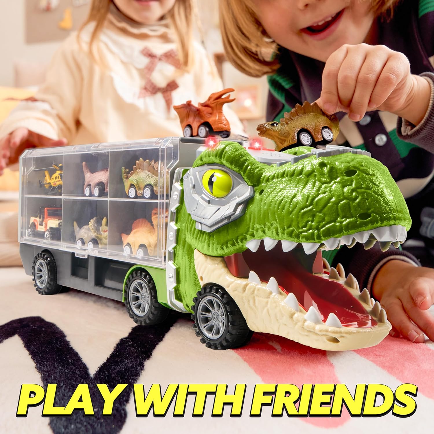 Dinosaur Truck Toy Set with 12 Vehicles