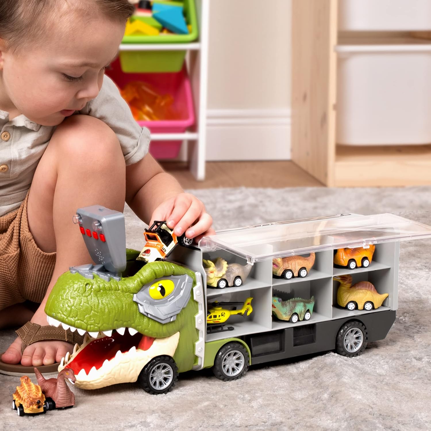 Dinosaur Truck Toy Set with 12 Vehicles